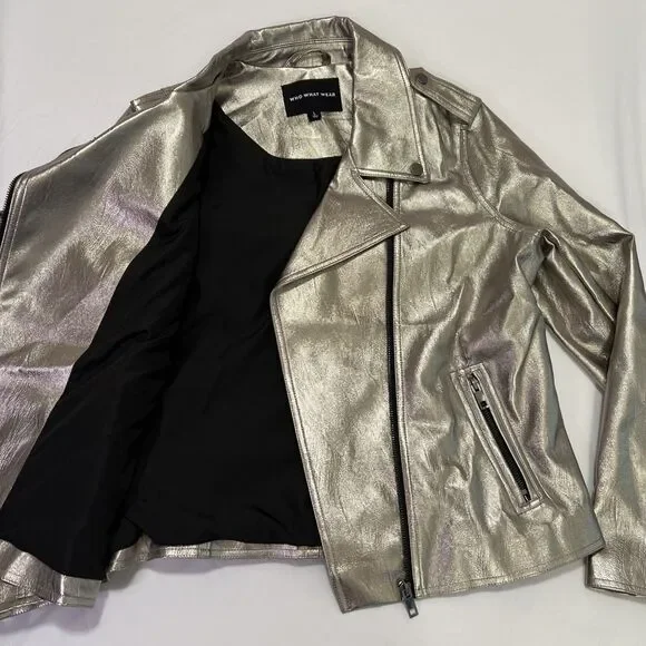 Who What Wear Women's Moto Jacket Size Large Silver Gray - Picture 3 of 4